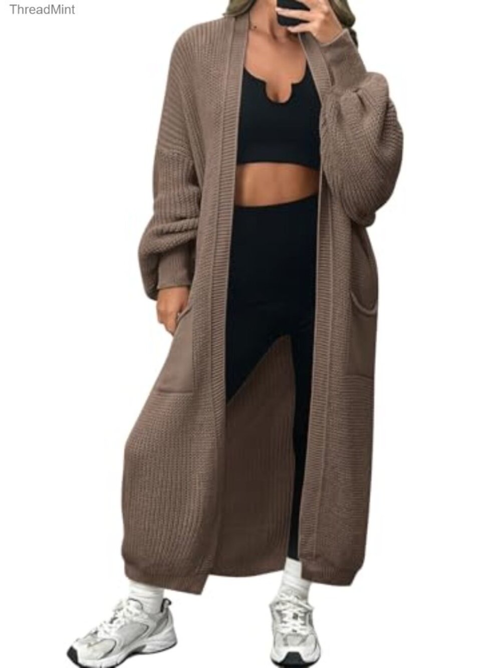 Long Oversized Open Front Cardigan Sweater with Pockets